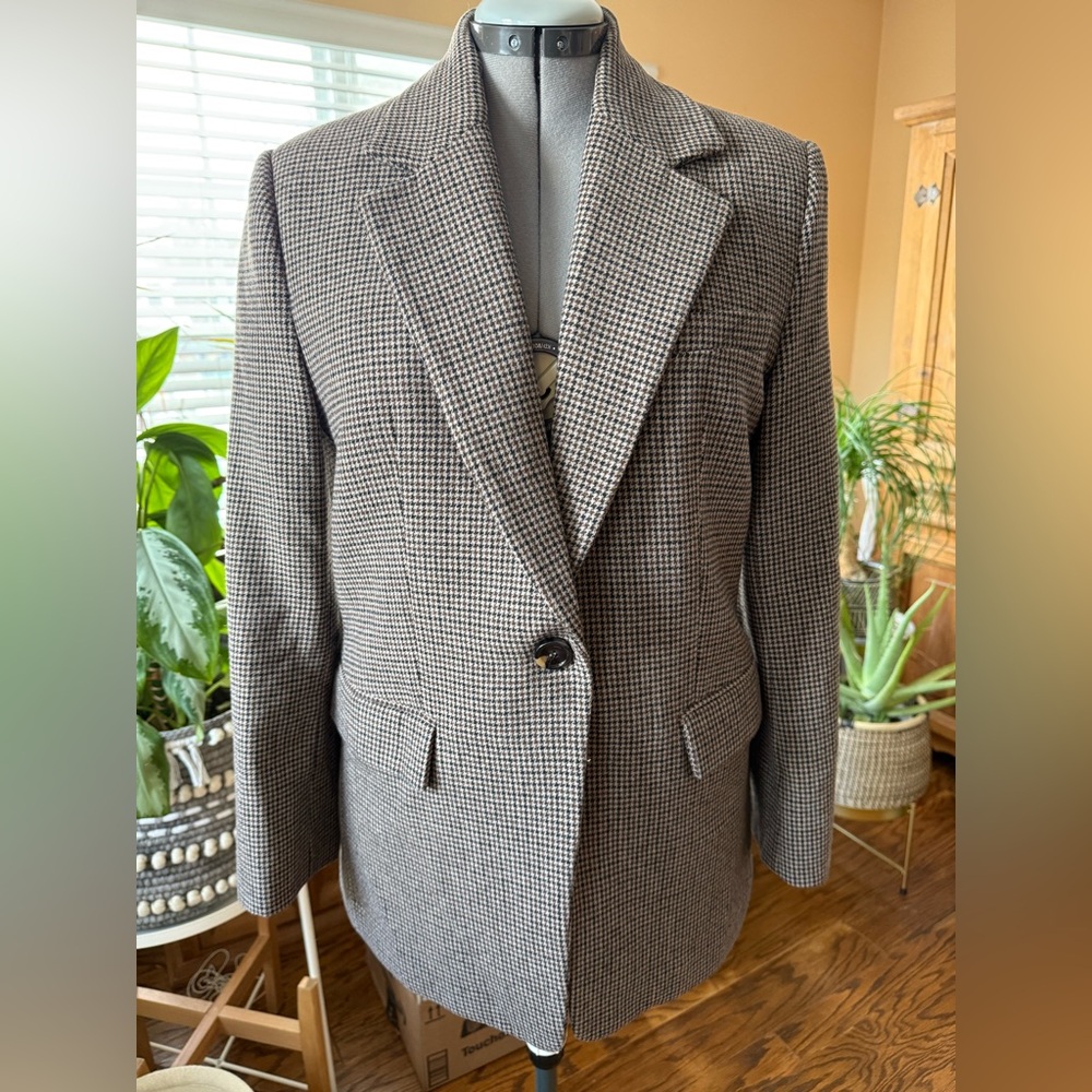 MANGO wool blazer | Brown Houndstooth | Women Medium